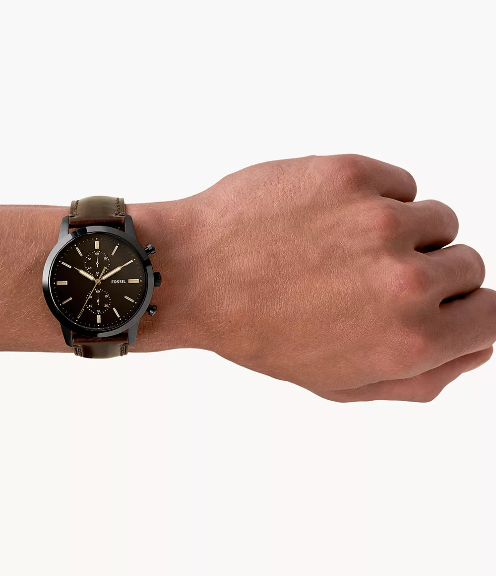 Fossil Townsman 44Mm Chronograph Brown Leather Watch