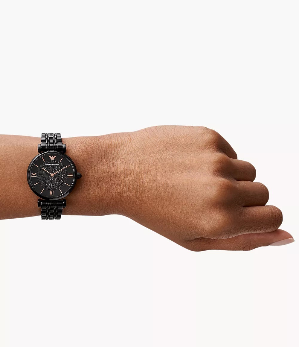 Emporio Armani Women’S Two-Hand Black Steel Watch
