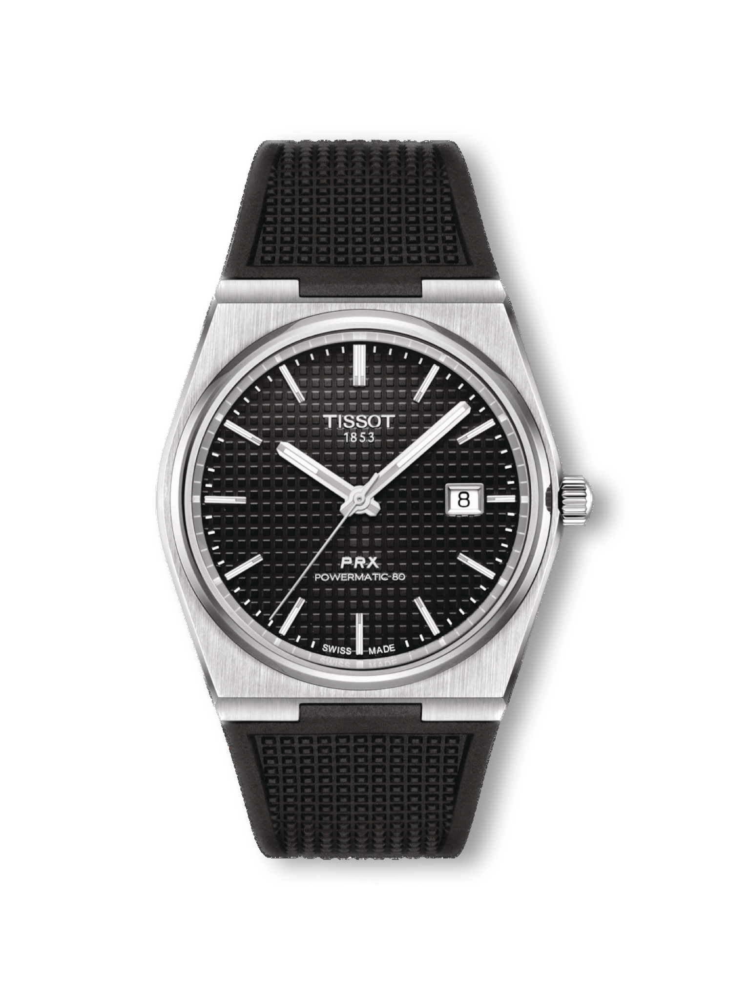 Tissot Prx Powermatic 80 Black Dial Rubber Strap