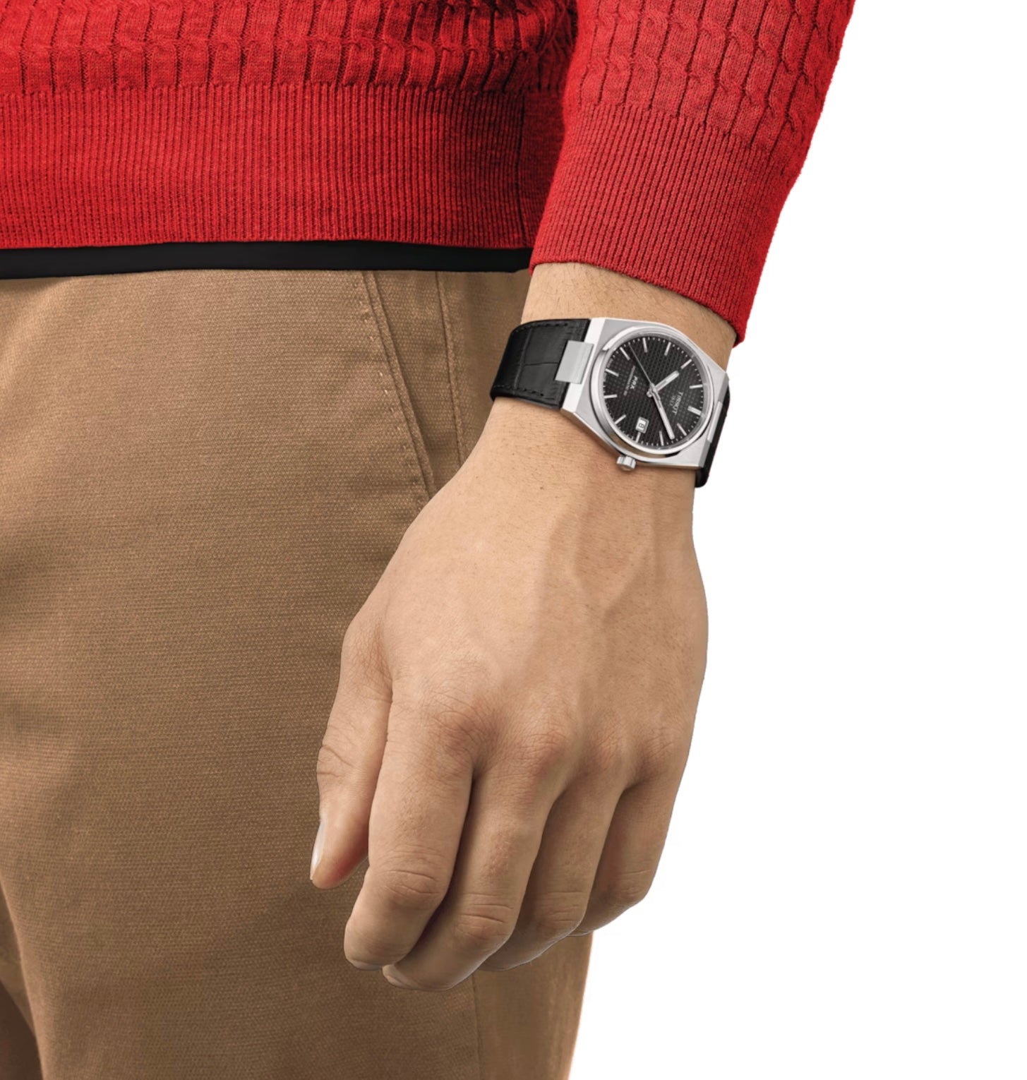 Tissot Prx Powermatic 80 Black Dial Leather Strap