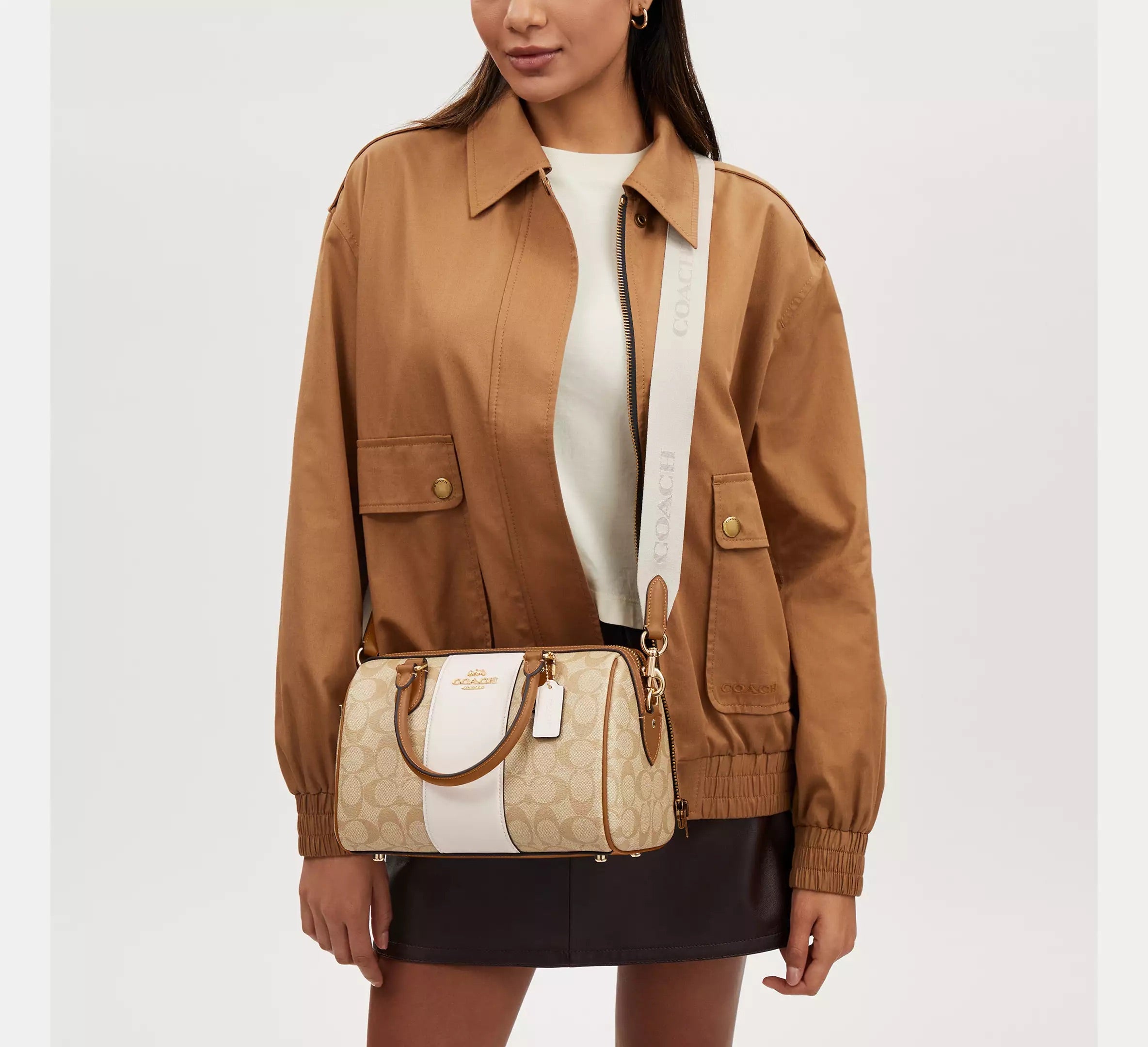 Rowan Satchel Bag In Signature Canvas With Stripe