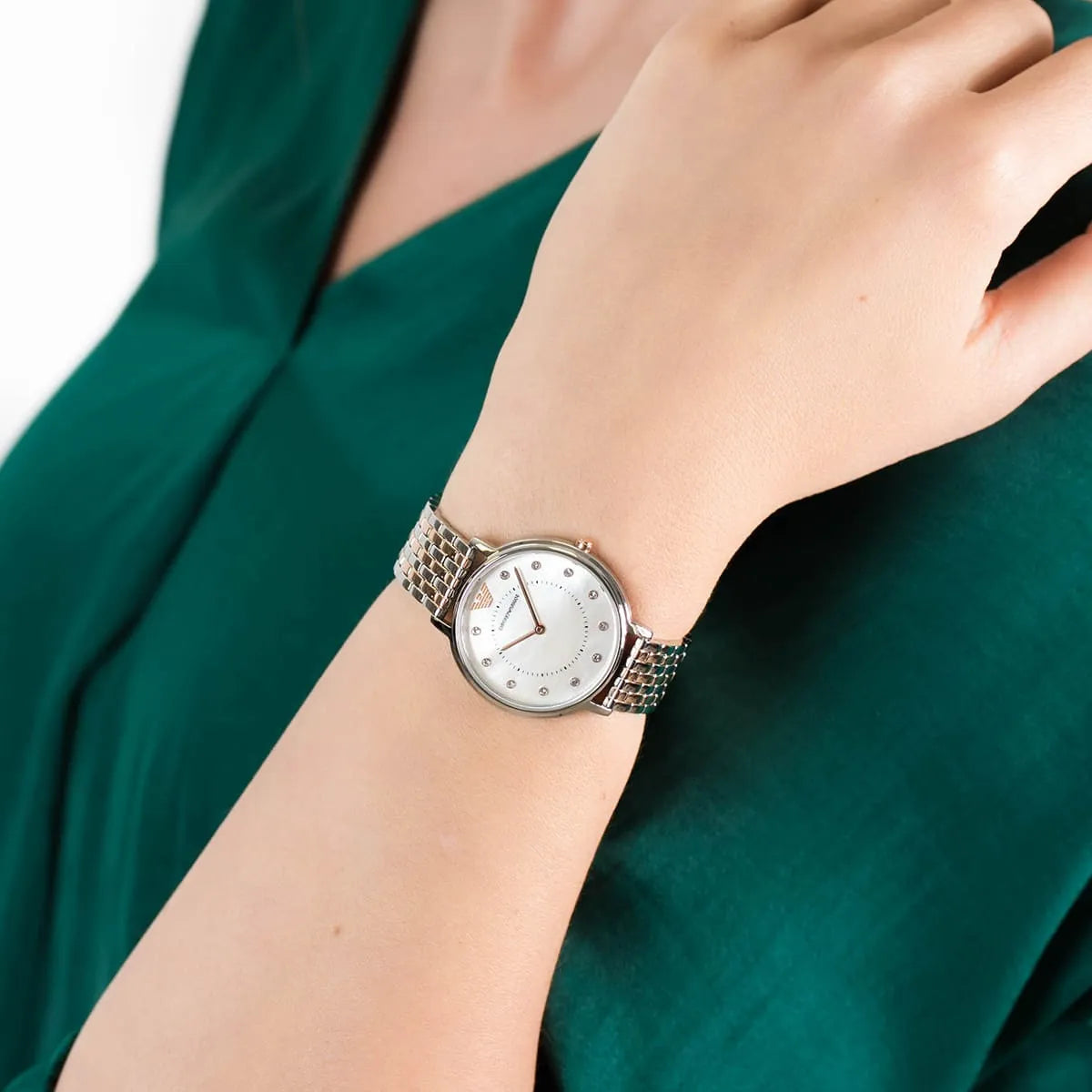 Emporio Armani Women'S Quartz Stainless Steel Mother Of Pearl Dial Watch