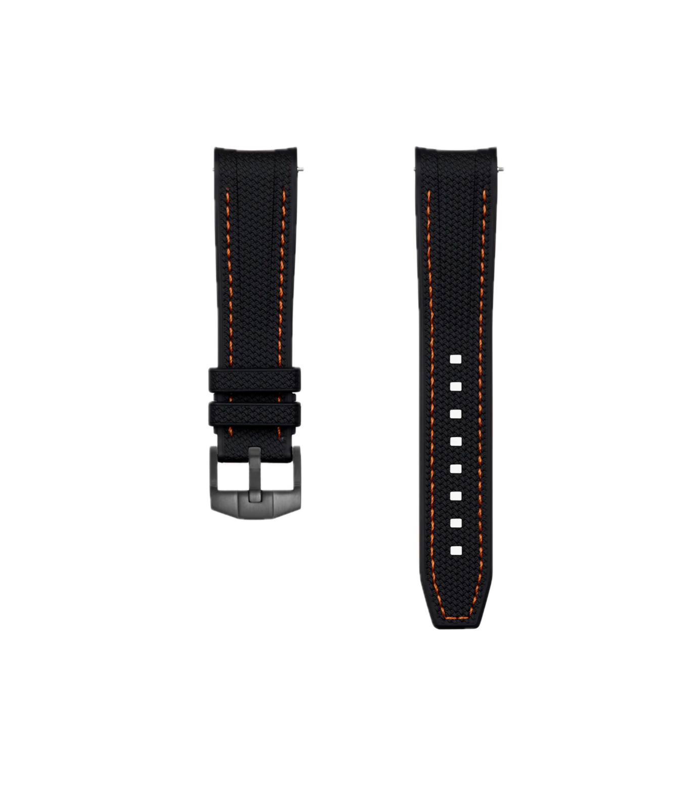 Curved Premium Rubber Strap - Black and Orange Stitches
