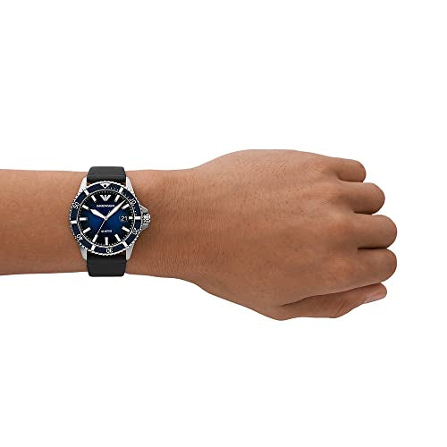 Emporio Armani Three-Hand Date Black Leather Watch