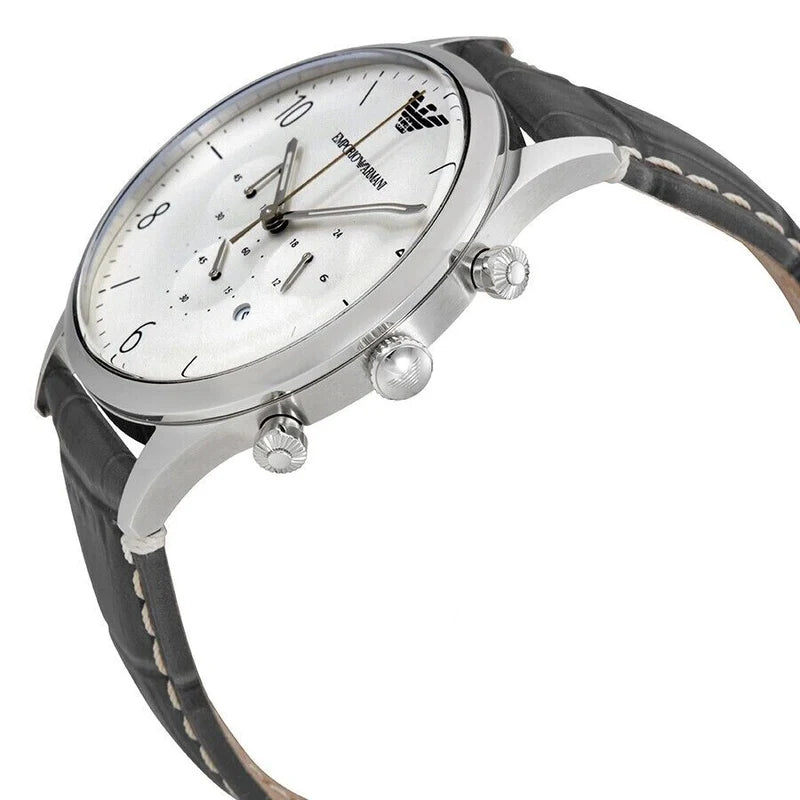 Emporio Armani Dress Chronograph Gray Leather Watch