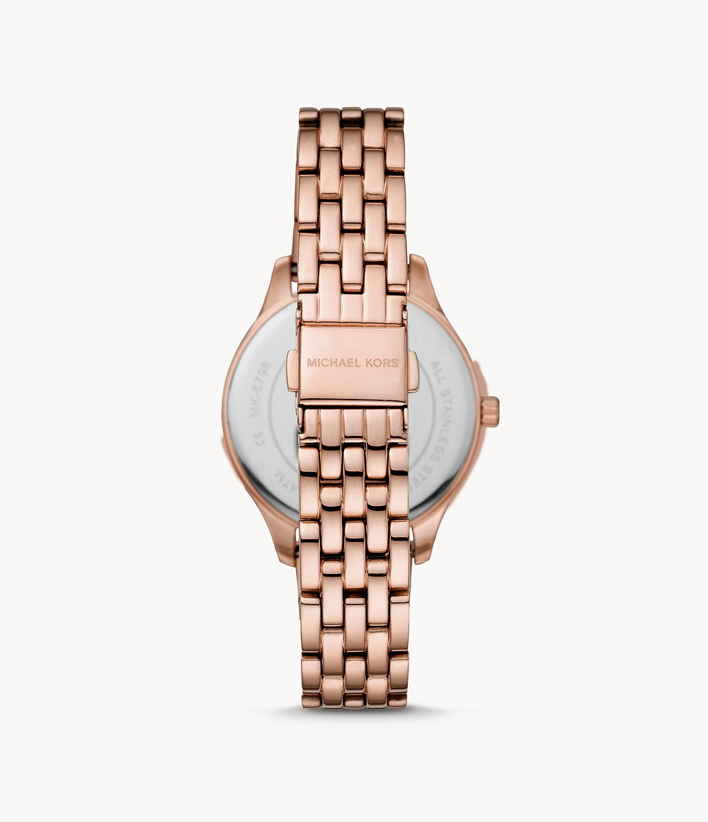 Michael Kors Lexington Three-Hand Rose Gold-Tone Ladies Watch