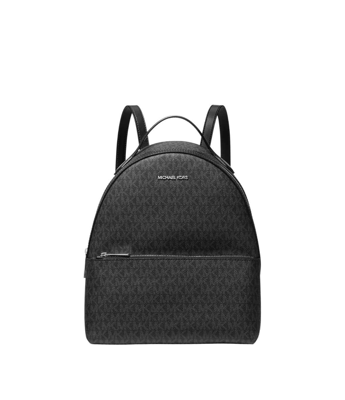 Michael Kors Sheila Medium Signature Logo Backpack 35H3S6HB6B front view - women's black logo-print canvas backpack with silver-tone hardware, available in Sri Lanka at TimeVault