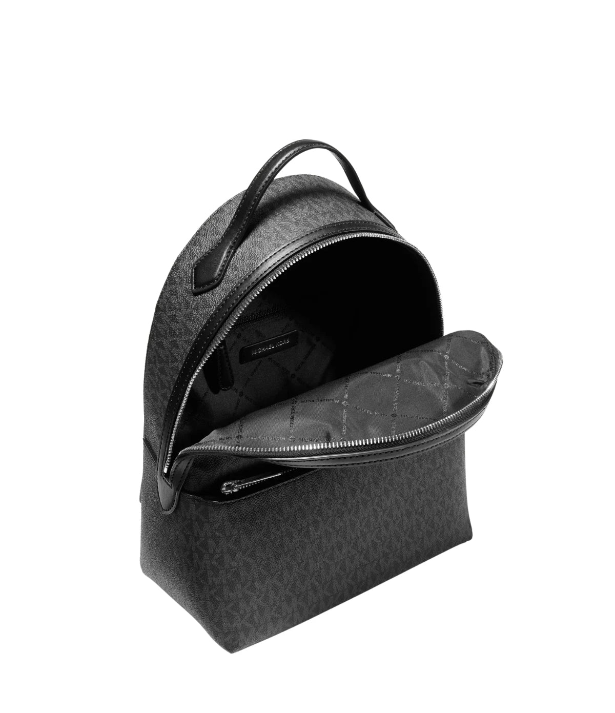 Side profile of the Michael Kors Sheila Medium Backpack 35H3S6HB6B showing the coated canvas texture and adjustable buckled straps