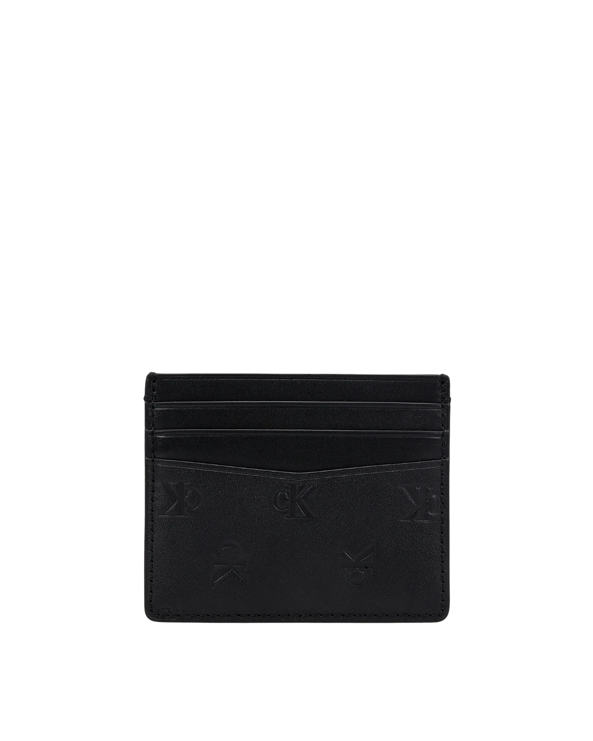 Calvin Klein Allover Monogram Logo Card Case 4D1083GUB1 front view - slim unisex monogram print card case in black with CK logo patch, available in Sri Lanka at TimeVault