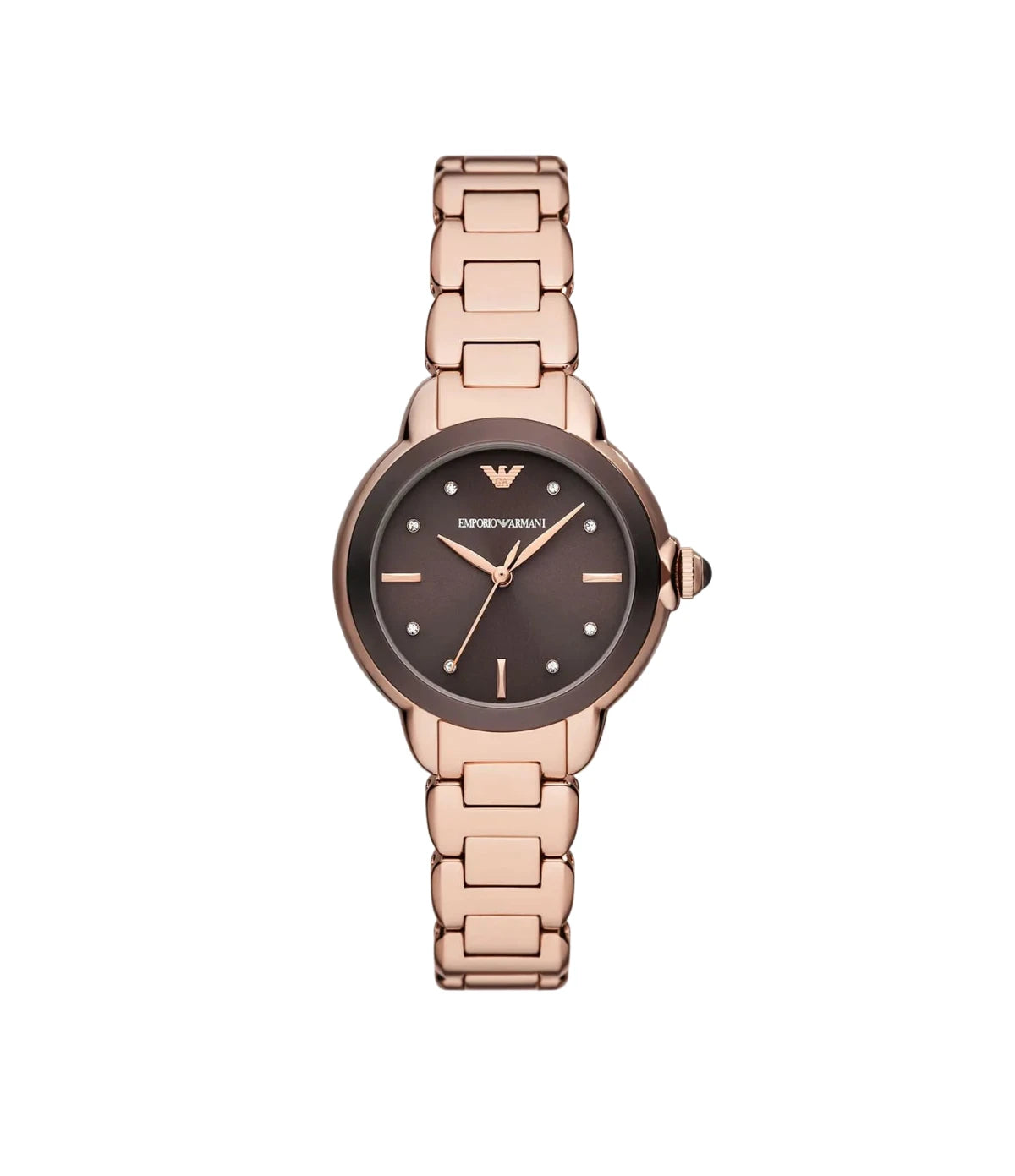 Emporio Armani Mia AR11570 front view - women's watch with brown dial and rose gold stainless steel bracelet, available in Sri Lanka at TimeVault