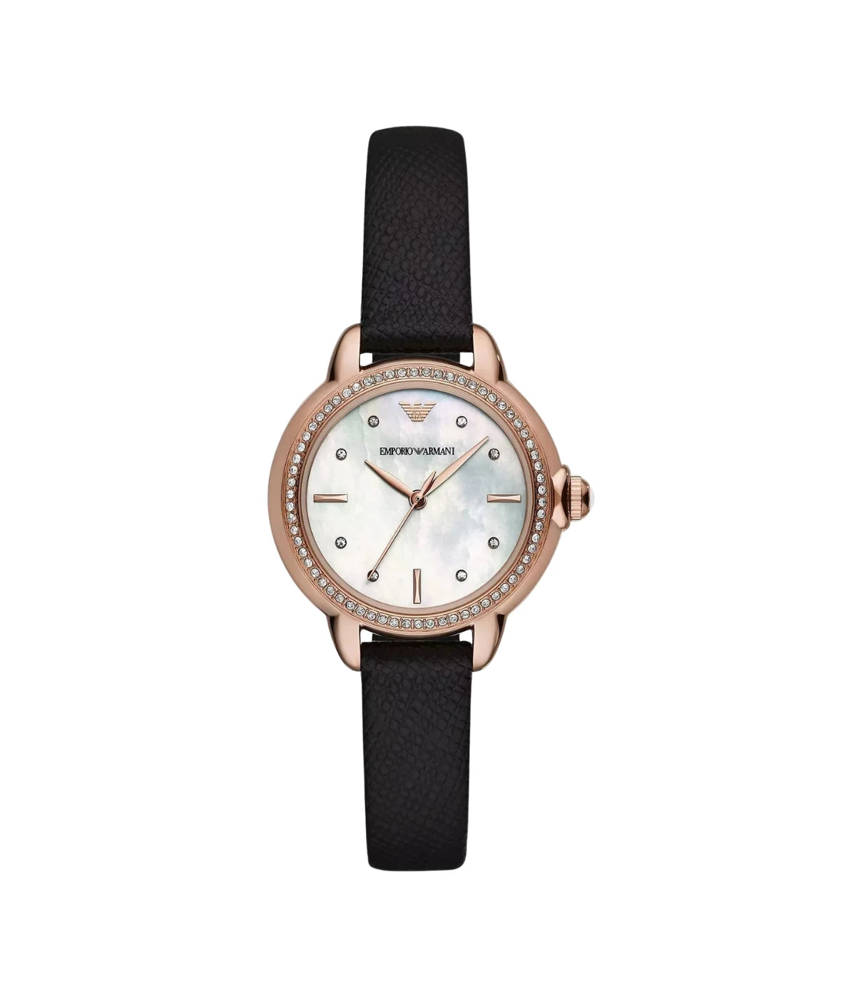 Emporio Armani Mia AR11598 front view - women's watch with mother-of-pearl dial and black genuine leather strap, available in Sri Lanka at TimeVault