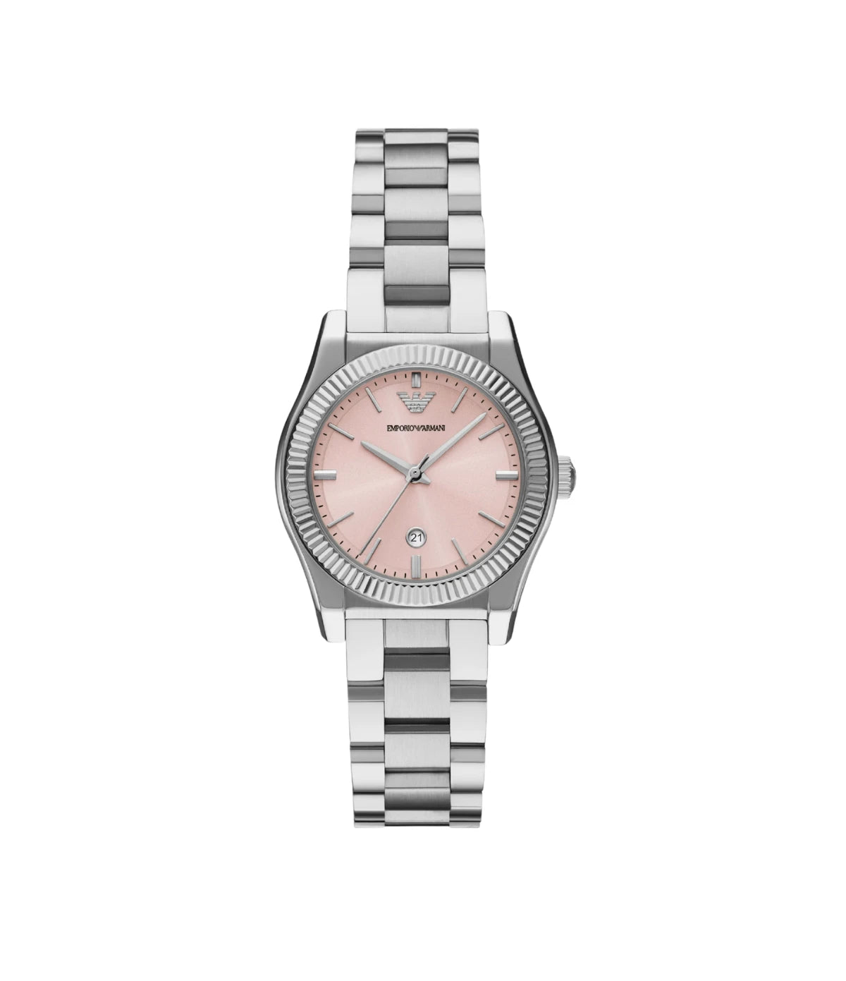 Emporio Armani Federica AR11658 front view - women's watch with pink dial and silver stainless steel bracelet, available in Sri Lanka at TimeVault