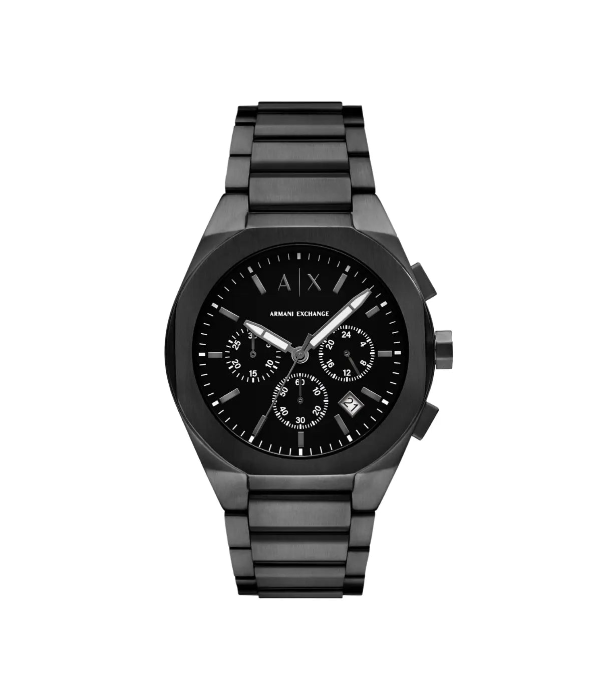 Armani Exchange Sync AX4183 front view showing the dial, 42mm japanese quartz chronograph watch with black stainless steel - shop at Time Vault Sri Lanka