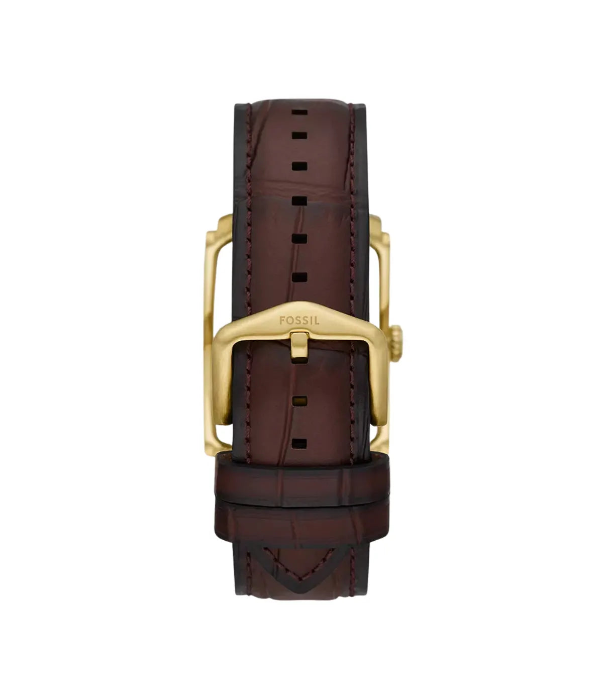 Fossil Carraway FS6011 rear view of the caseback, 30mm quartz three-hand watch with brown croco-embossed leather - shop at time vault Sri Lanka