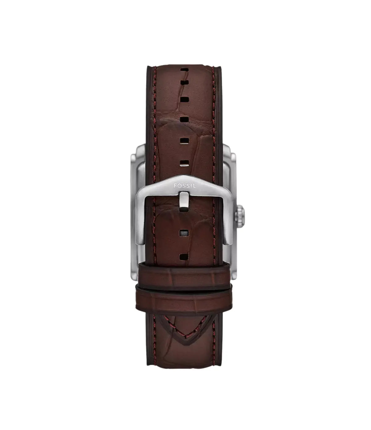 Fossil Carraway FS6110 rear view of the caseback, 30mm quartz three-hand watch with brown croco-embossed leather - shop at time vault Sri Lanka