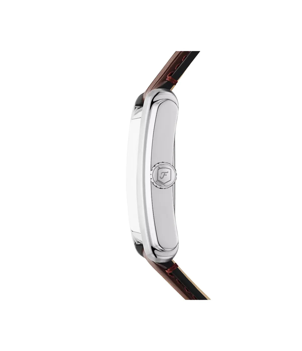 Fossil Carraway FS6110 side profile showing the case, 30mm quartz three-hand watch with brown croco-embossed leather - shop at TimeVault Sri Lanka