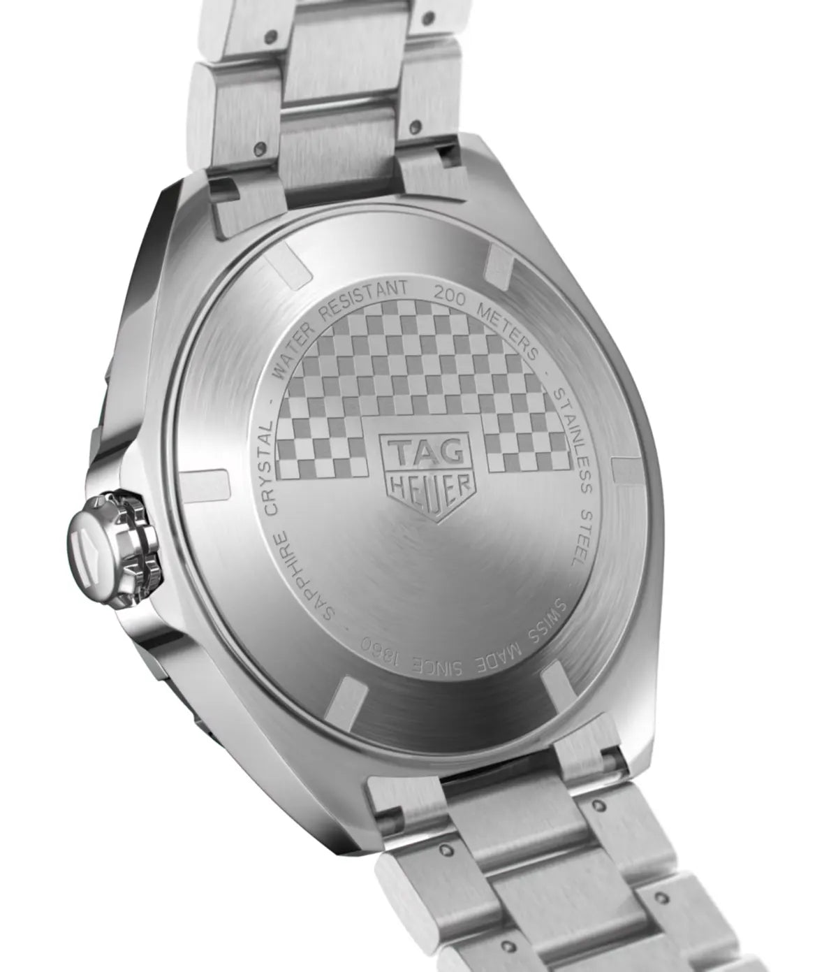 TAG Heuer Formula 1 Quartz 43mm WAZ1018.BA0842 case back view - men's 43mm swiss quartz watch with grey dial, available in Sri Lanka at TimeVault