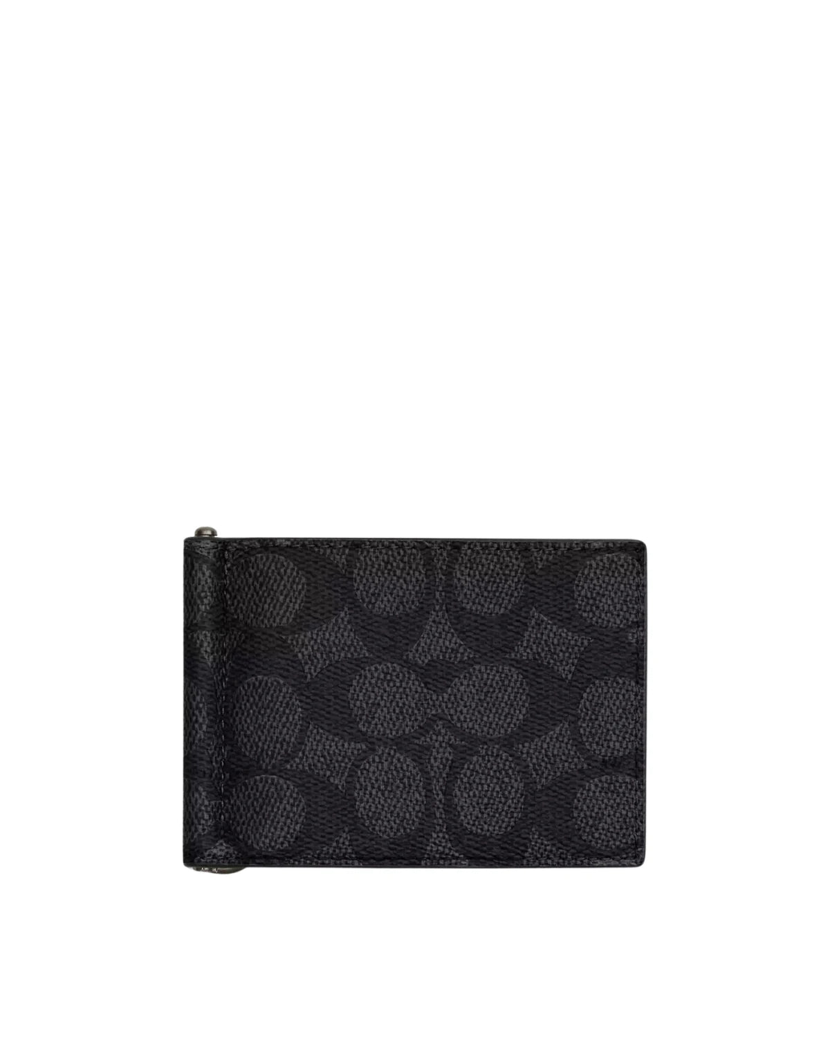 Coach Slim Money Clip Billfold Wallet CH090 front view - men's refined pebble leather slim bifold wallet in black canvas, available in Sri Lanka at TimeVault LK