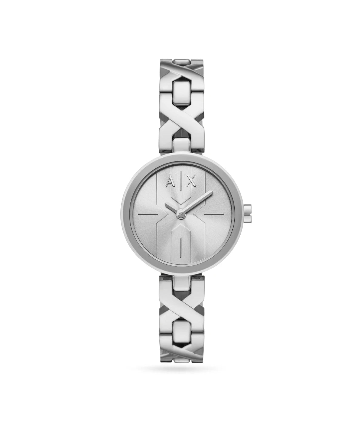 Armani Exchange Ava Two-Hand Stainless Steel Watch AX5830 front view - women's silver watch with sunray silver dial, available in Sri Lanka at Time Vault