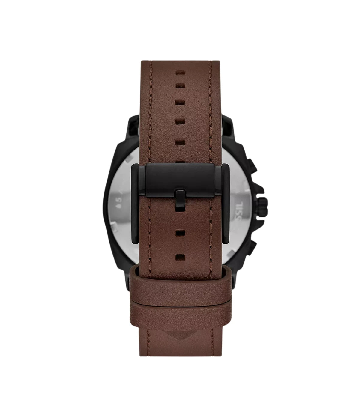 Screwback caseback of the Fossil Privateer Chronograph Brown Leather Watch BQ2820 stainless steel case