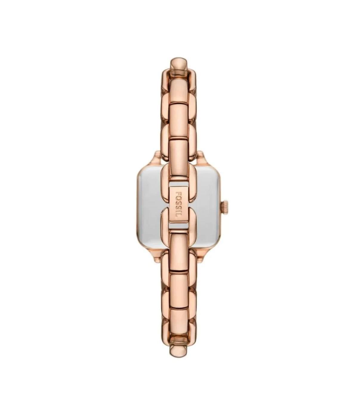 BQ5009 Fossil Colleen Three-Hand Rose Gold Stainless Steel Watch back view highlighting the rose gold stainless steel bracelet at time vault