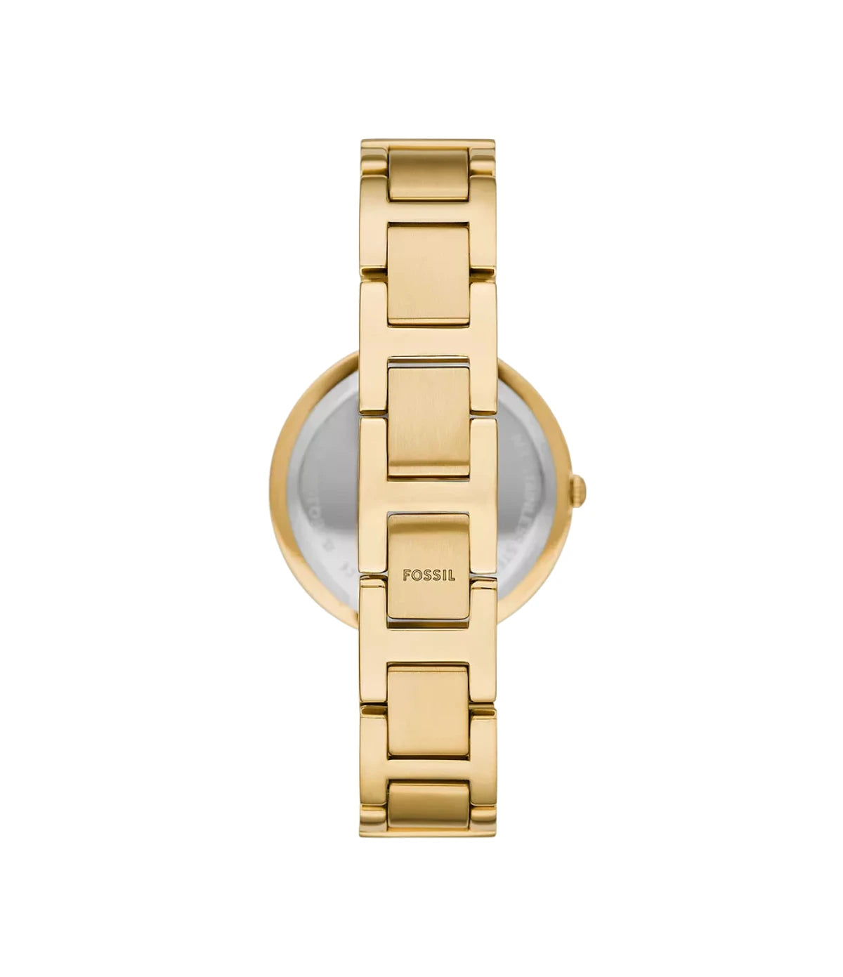 BQW3903SET Fossil Karli Three-Hand Gold-Tone Watch and Bracelet Set back view highlighting the gold-tone stainless steel bracelet and coordinating chain bracelet at time vault