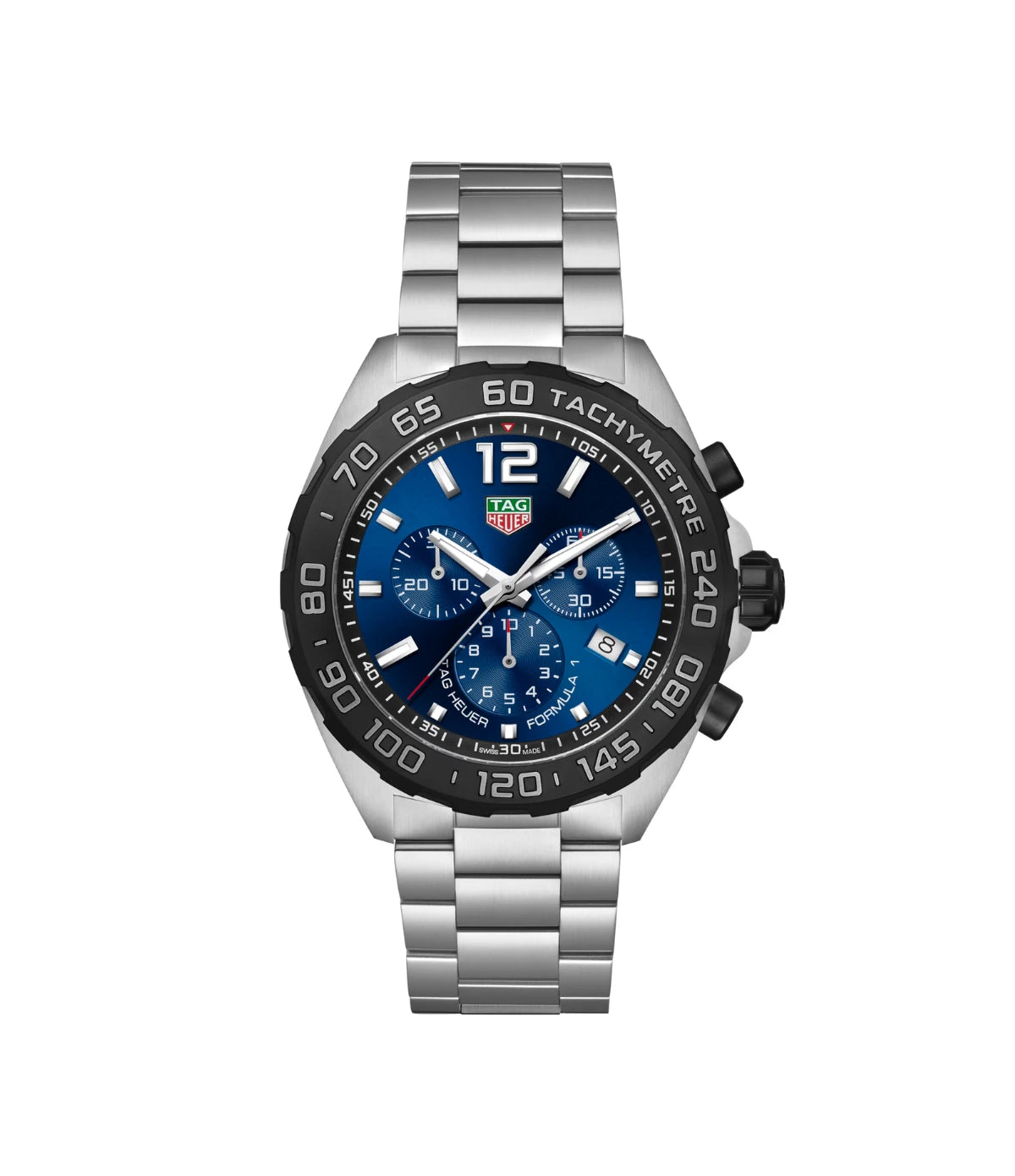 TAG Heuer Formula 1 Chronograph CAZ101AV.BA0842 front view - men's 43mm steel quartz chronograph with blue sunray dial, available in Sri Lanka at Time Vault