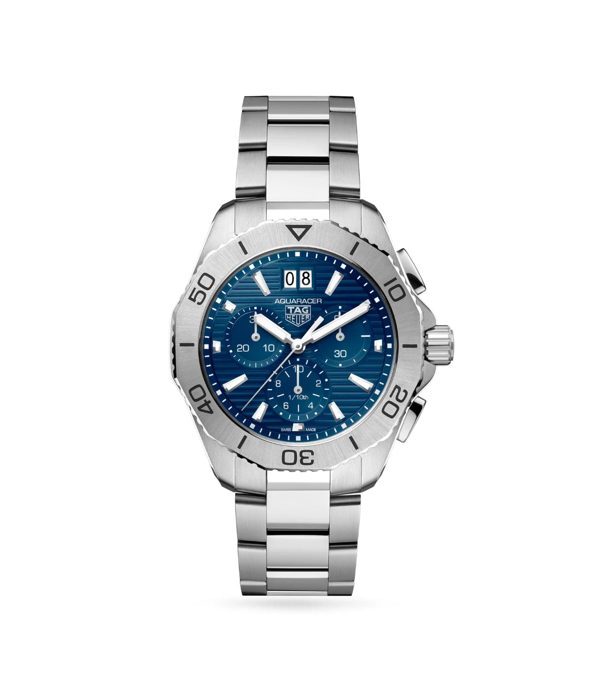 TAG Heuer Aquaracer Professional 200 Chronograph CBP1113.BA0627 front view - men's 40mm steel quartz chronograph dive watch with intense blue sunray dial, available in Sri Lanka at Time Vault