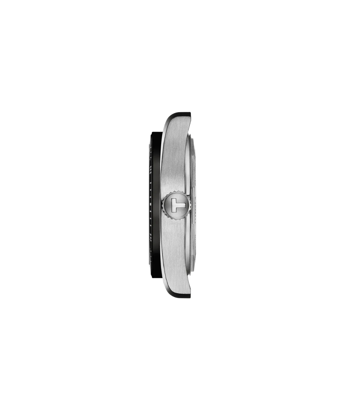 Side profile of the Tissot PR516 38mm T1494071104100 showing stainless steel case with PVD coating and case thickness