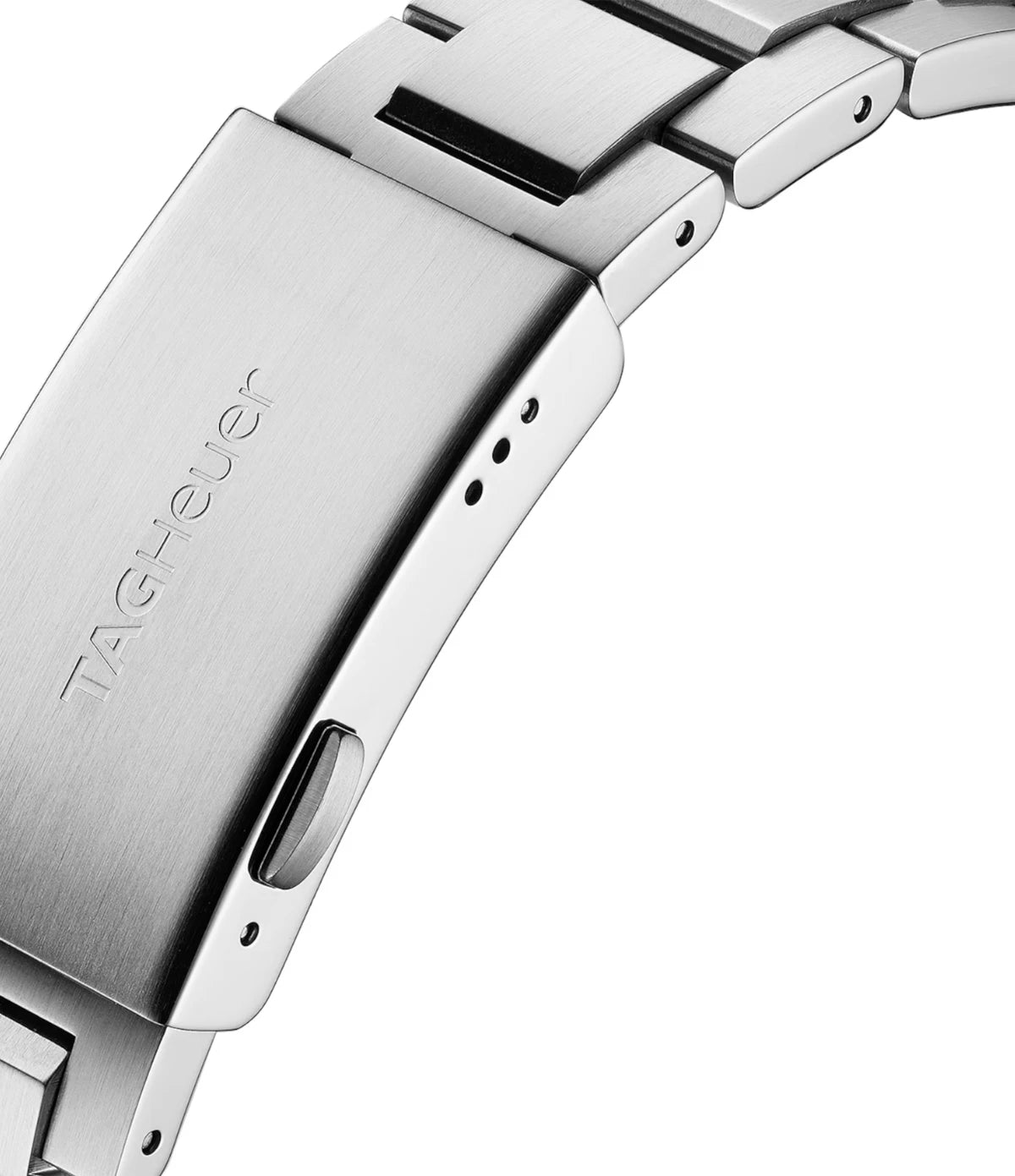 Close-up of the fine-brushed and polished stainless steel bracelet and folding clasp with push-buttons on the TAG Heuer Aquaracer WAY101A.BA0746