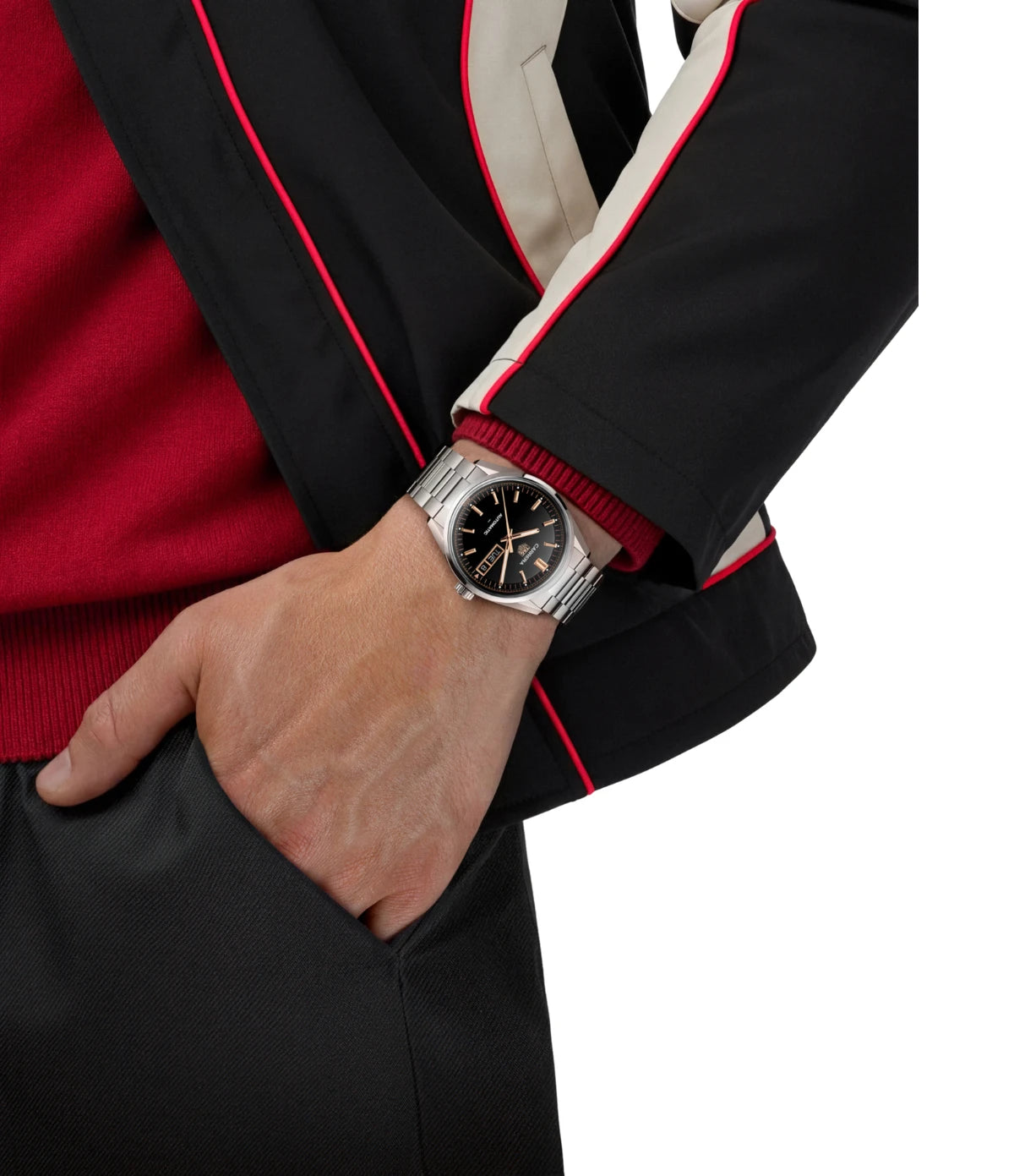 TAG Heuer Carrera Day-Date WDA2111.BA0043 worn on the wrist, showing 41mm case proportions and black opalin dial
