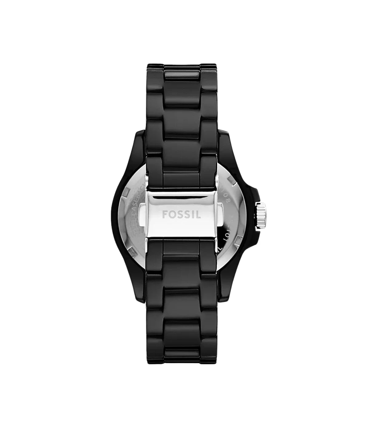 Back view of the Fossil FB-01 CE1108 showing the stainless steel caseback