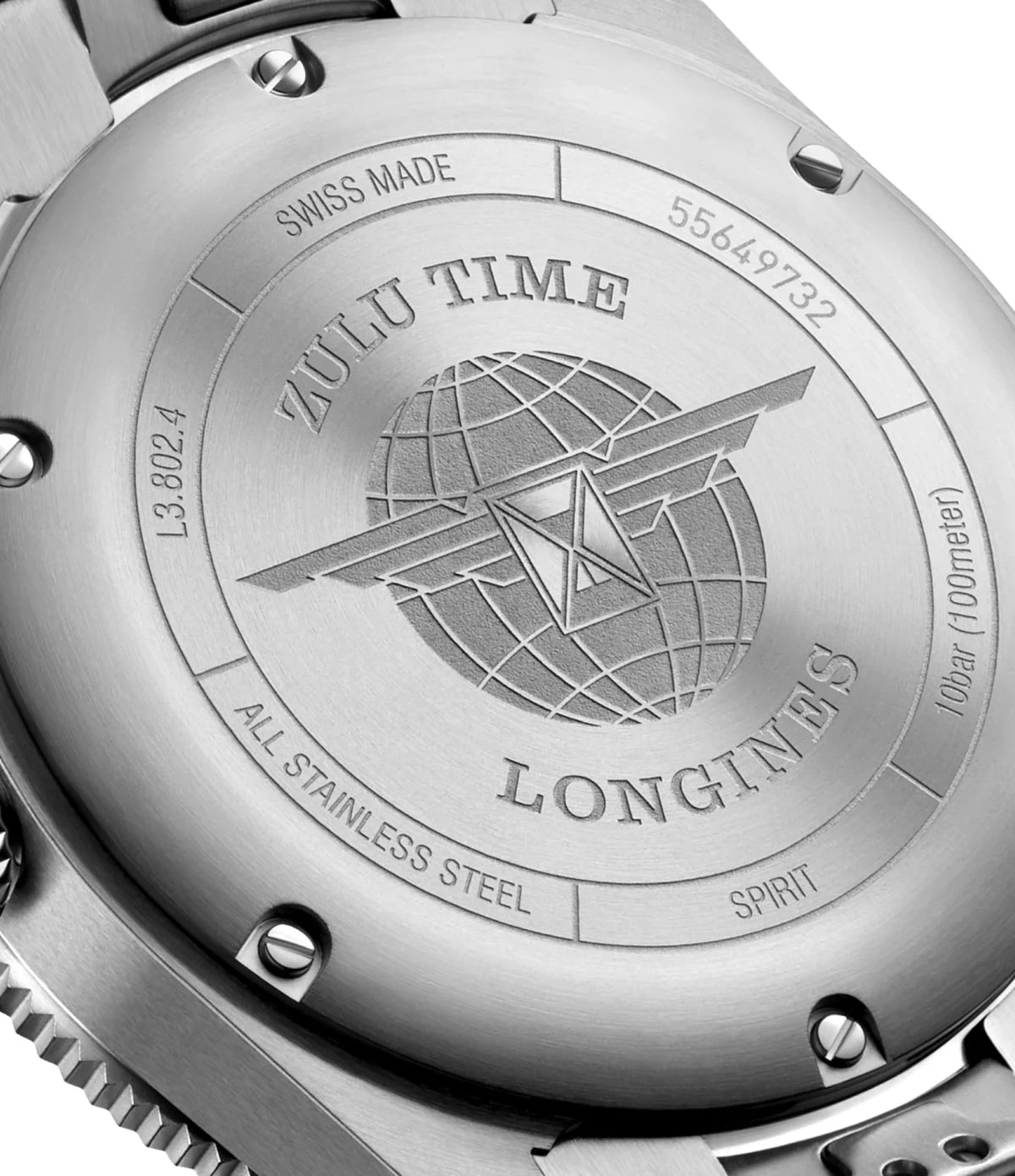 Close-up of the exclusive Longines calibre automatic movement inside the Spirit Zulu Time 39mm L3.802.4.60.6
