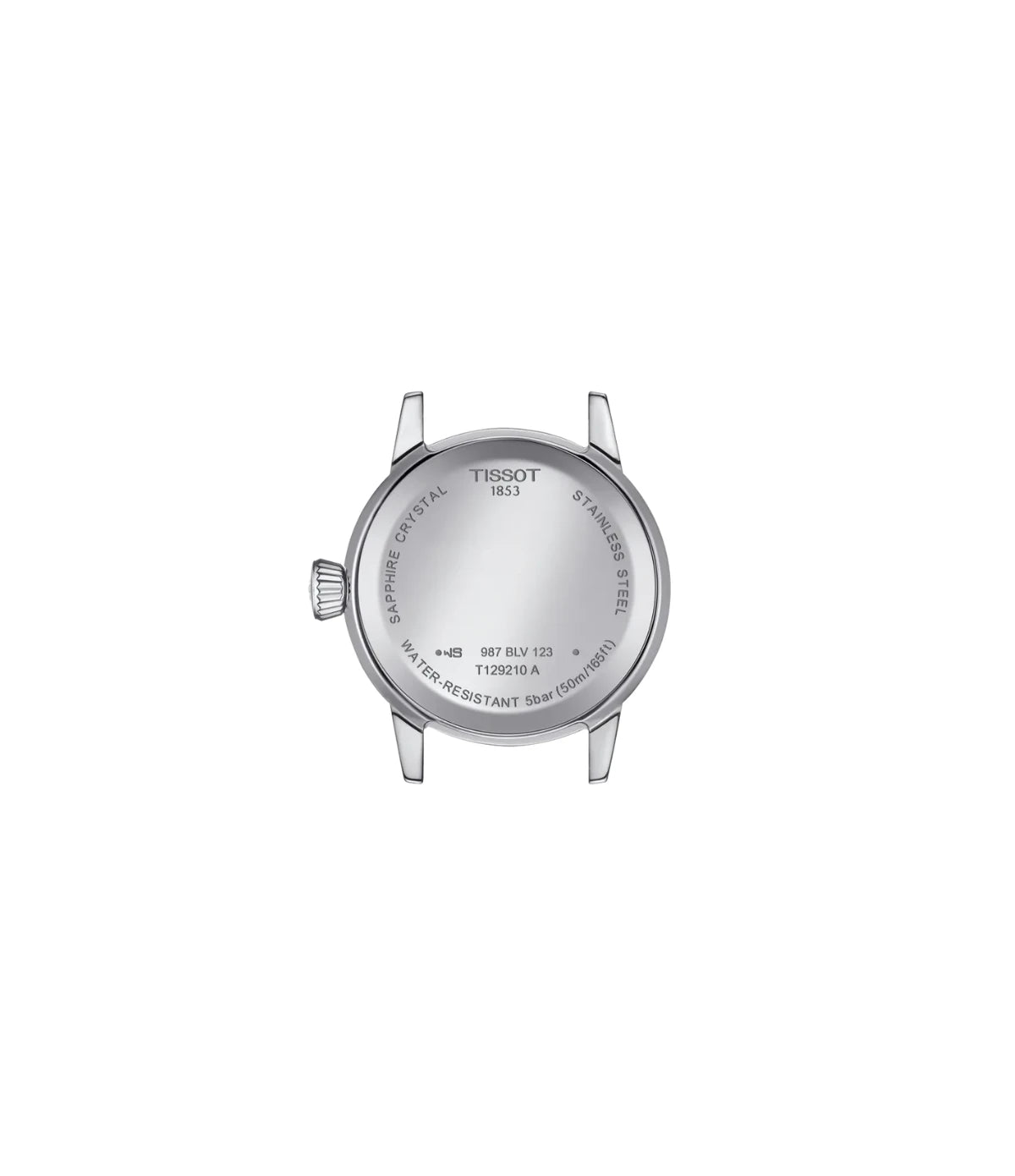 Back view of the Tissot Classic Dream Lady 28mm T1292101105300 case showing stainless steel caseback