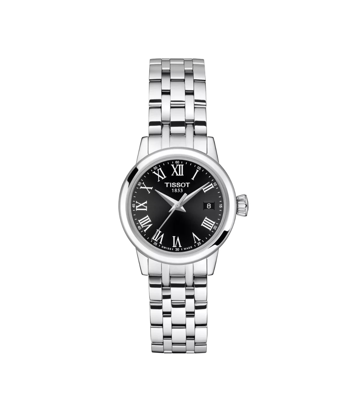 Tissot Classic Dream Lady 28mm T1292101105300 front view - women's stainless steel Swiss quartz watch with black dial, available in Sri Lanka at Timevault