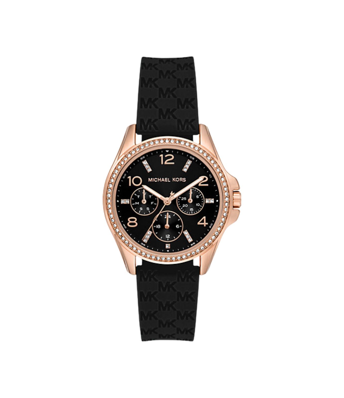 Michael Kors Women's Mini Pilot Pavé Rose Gold-Tone and Logo Silicone Watch