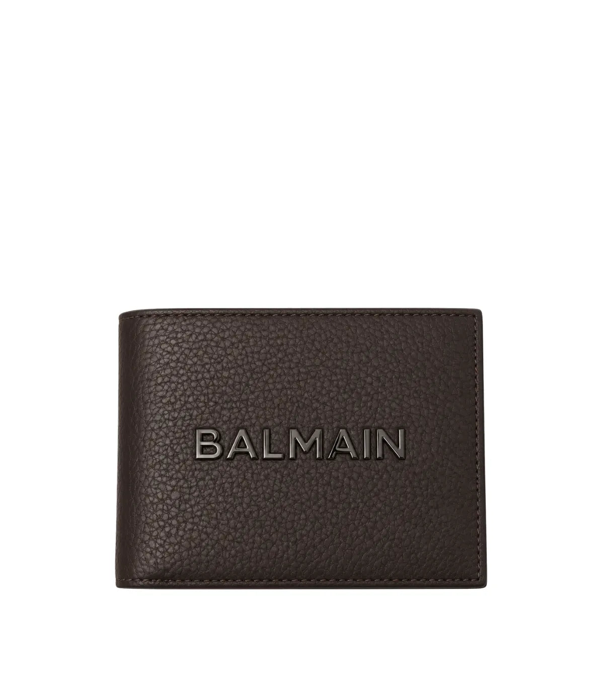 Balmain embossed signature Leather Bifold Wallet in coffee brown front view - men's coffee brown Balmain wallet, available in Sri Lanka at Time Vault
