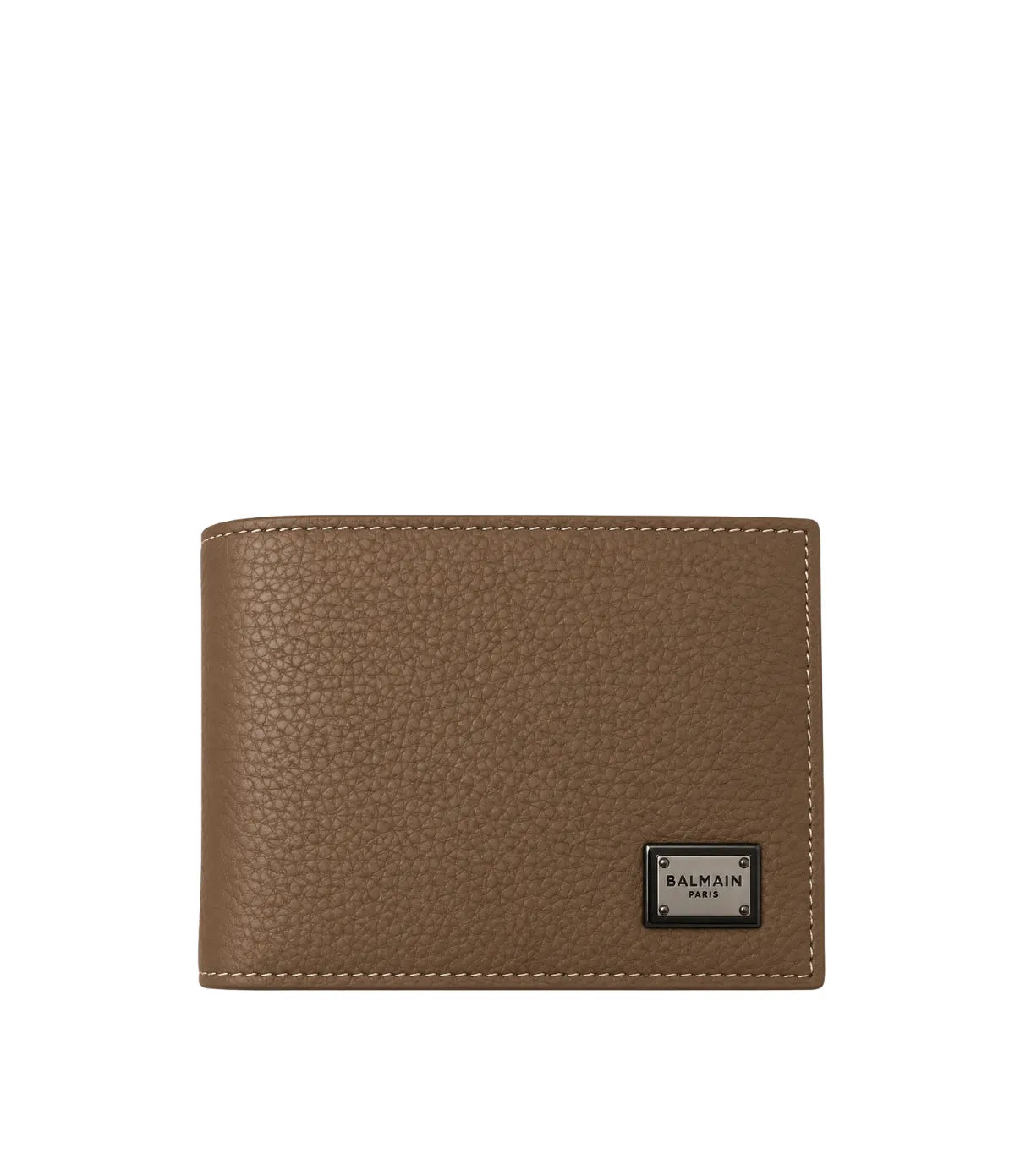 Balmain Pebbled Leather Bifold Wallet in brown front view - men's brown Balmain wallet, available in Sri Lanka at Time Vault
