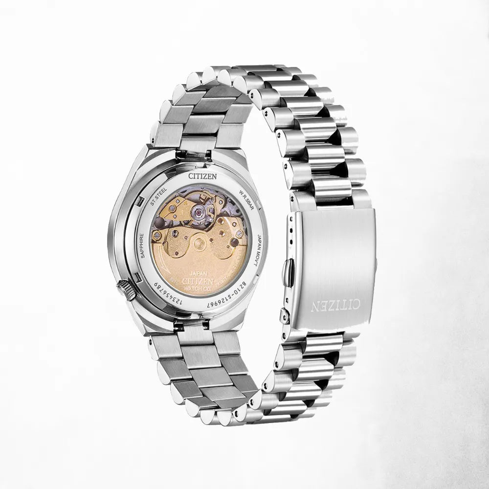 Rear view of the Citizen Automatic Gents Watch showing the transparent caseback and visible mechanical movement.