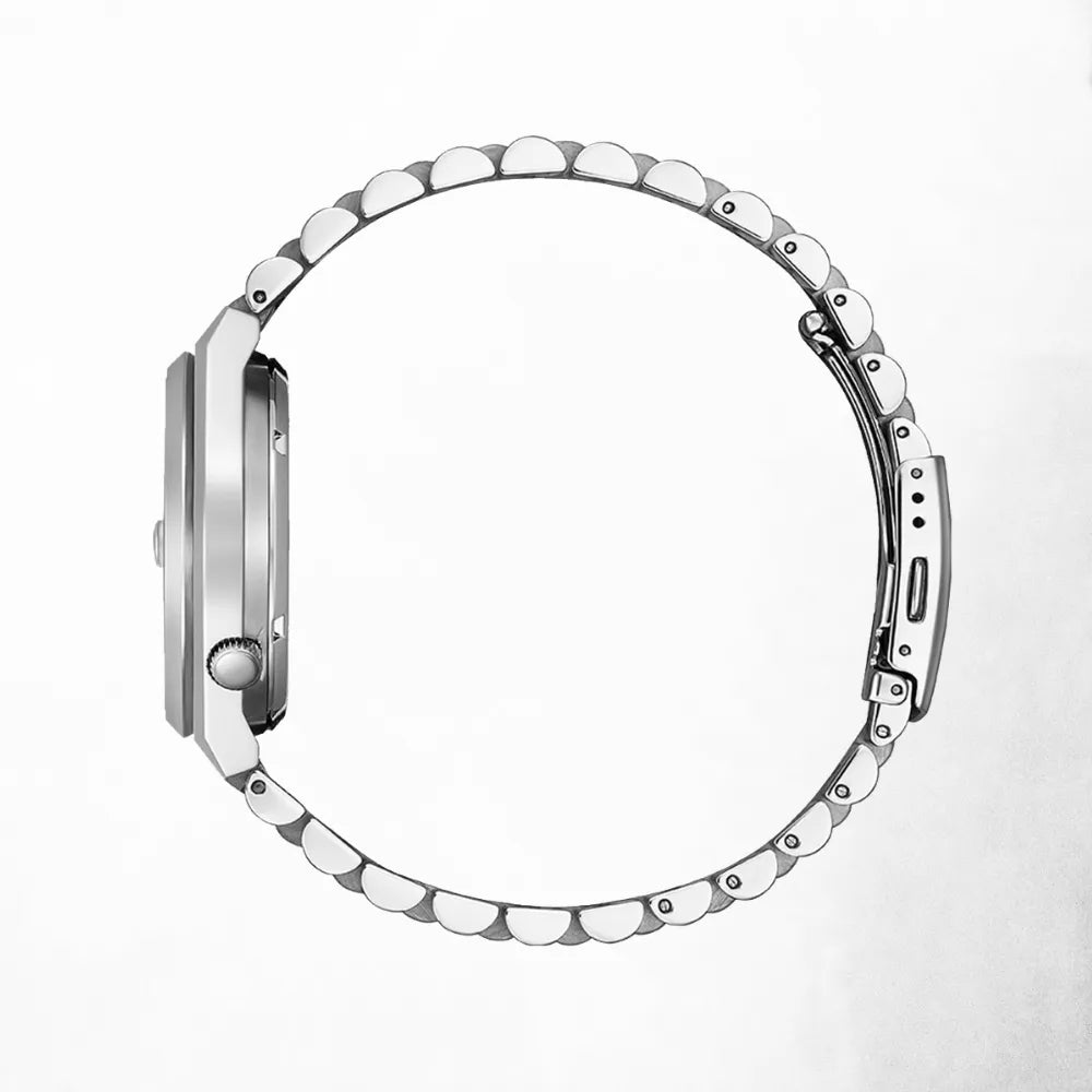 Side profile of the Citizen Automatic Gents Watch showing the crown and polished stainless steel case.