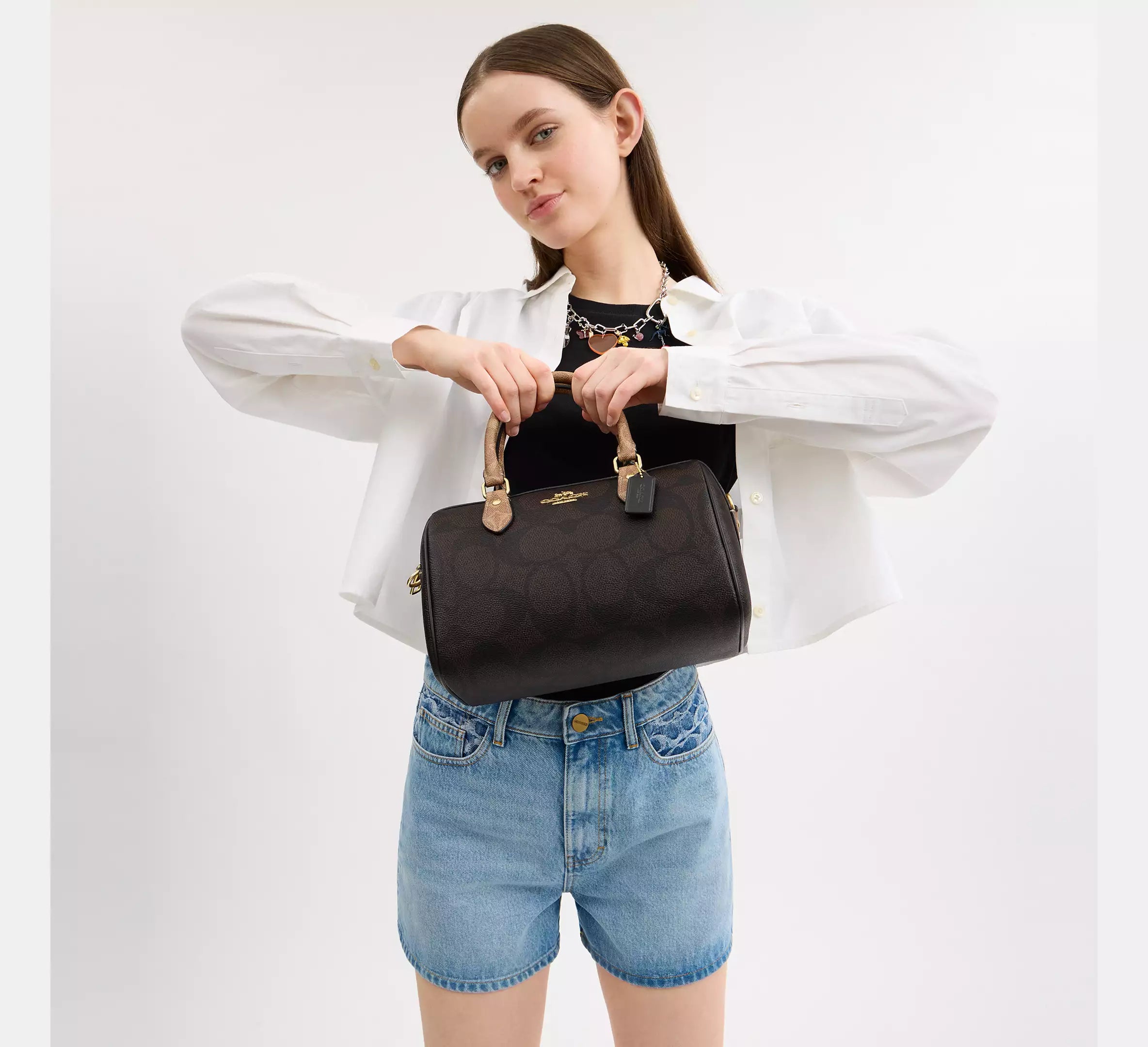 Rowan Satchel Bag Blocked in Signature Canvas