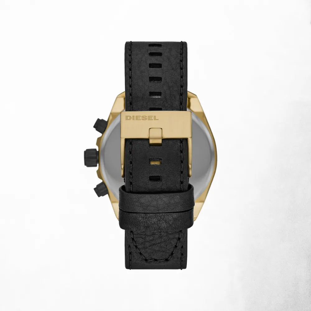 Rear view of the Diesel MS9 Chronograph Watch showing the caseback and stainless steel bracelet.