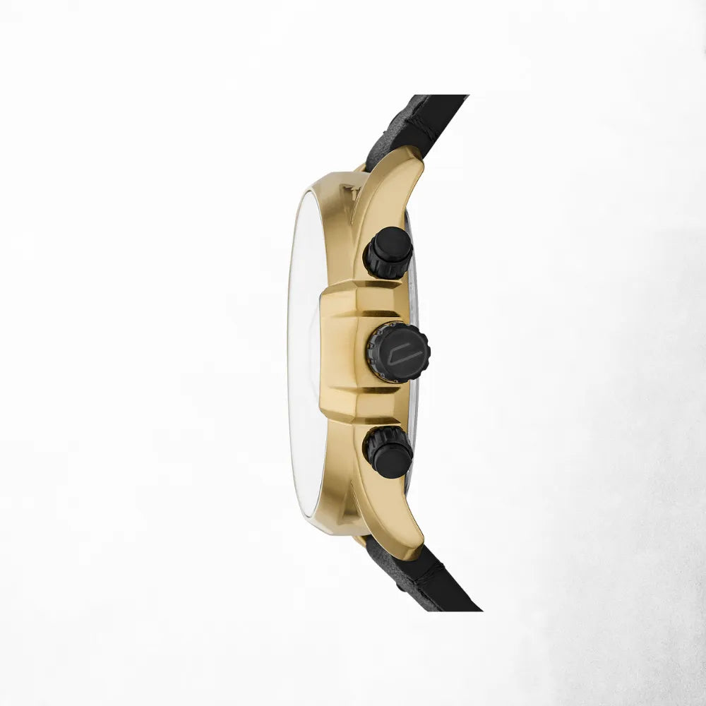 Side profile of the Diesel MS9 Chronograph Watch focusing on the crown, pushers, and rugged case design.