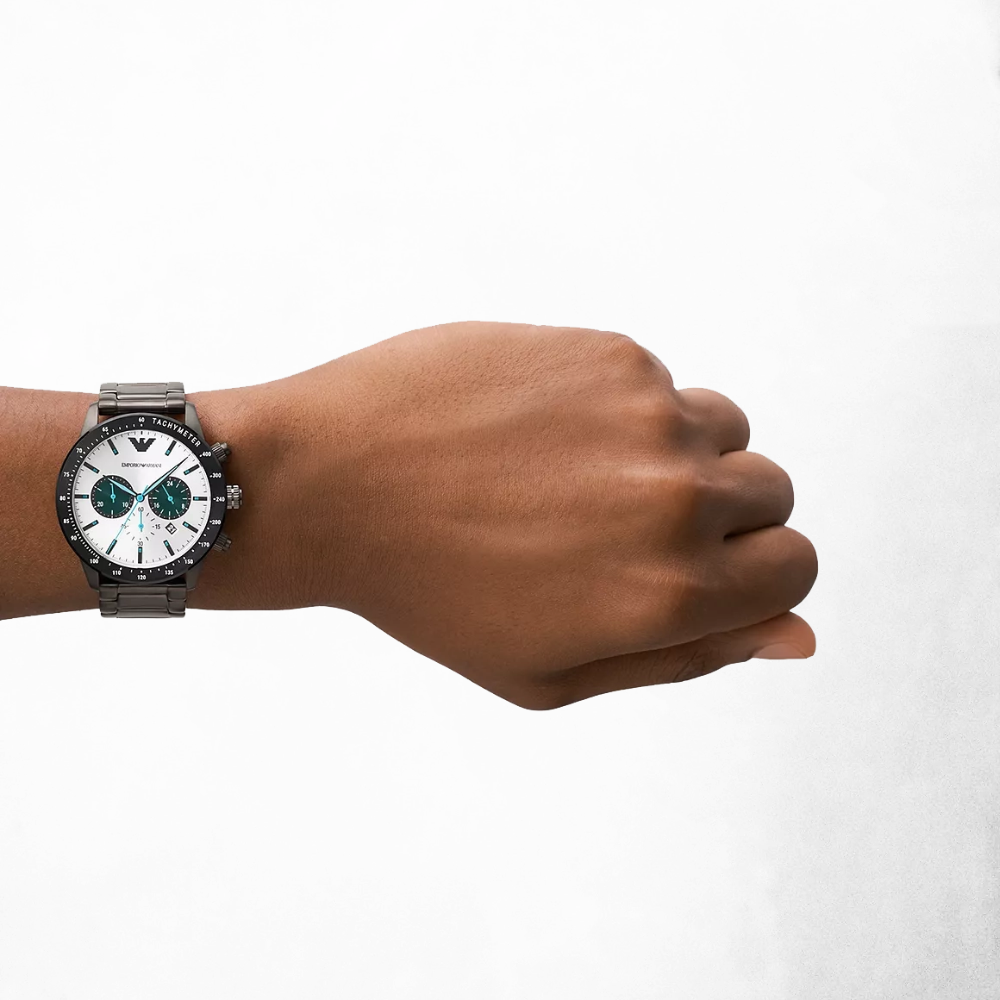 Image of a wrist wearing he Emporio Armani Gunmetal Chronograph Watch