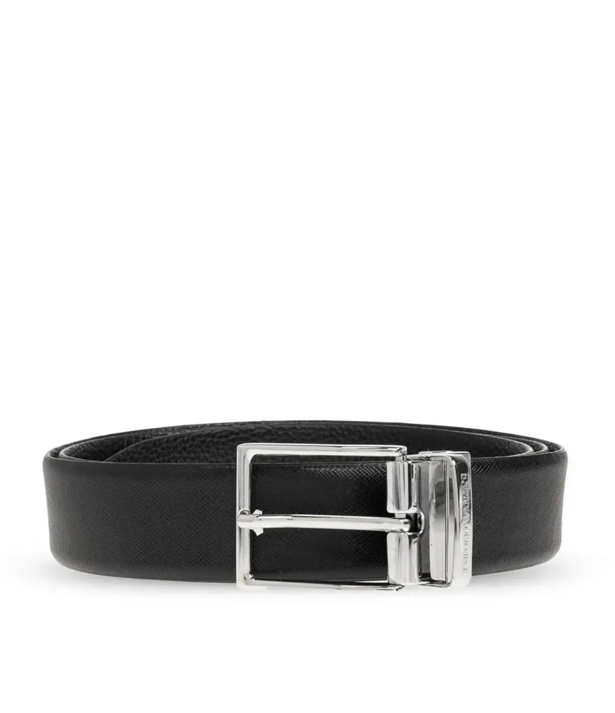 Emporio Armani Logo-Engraved Buckle Leather Belt CETTIRE-961229211 front view - men's black Emporio Armani belt, available in Sri Lanka at Time Vault
