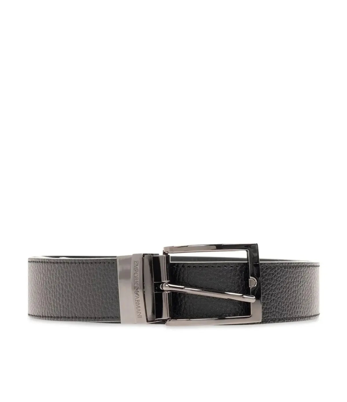 Emporio Armani Reversible Logo-Engraved Buckle Leather Belt Y4S195-YLO8J-80740 front view - men's black Emporio Armani belt, available in Sri Lanka at Time Vault