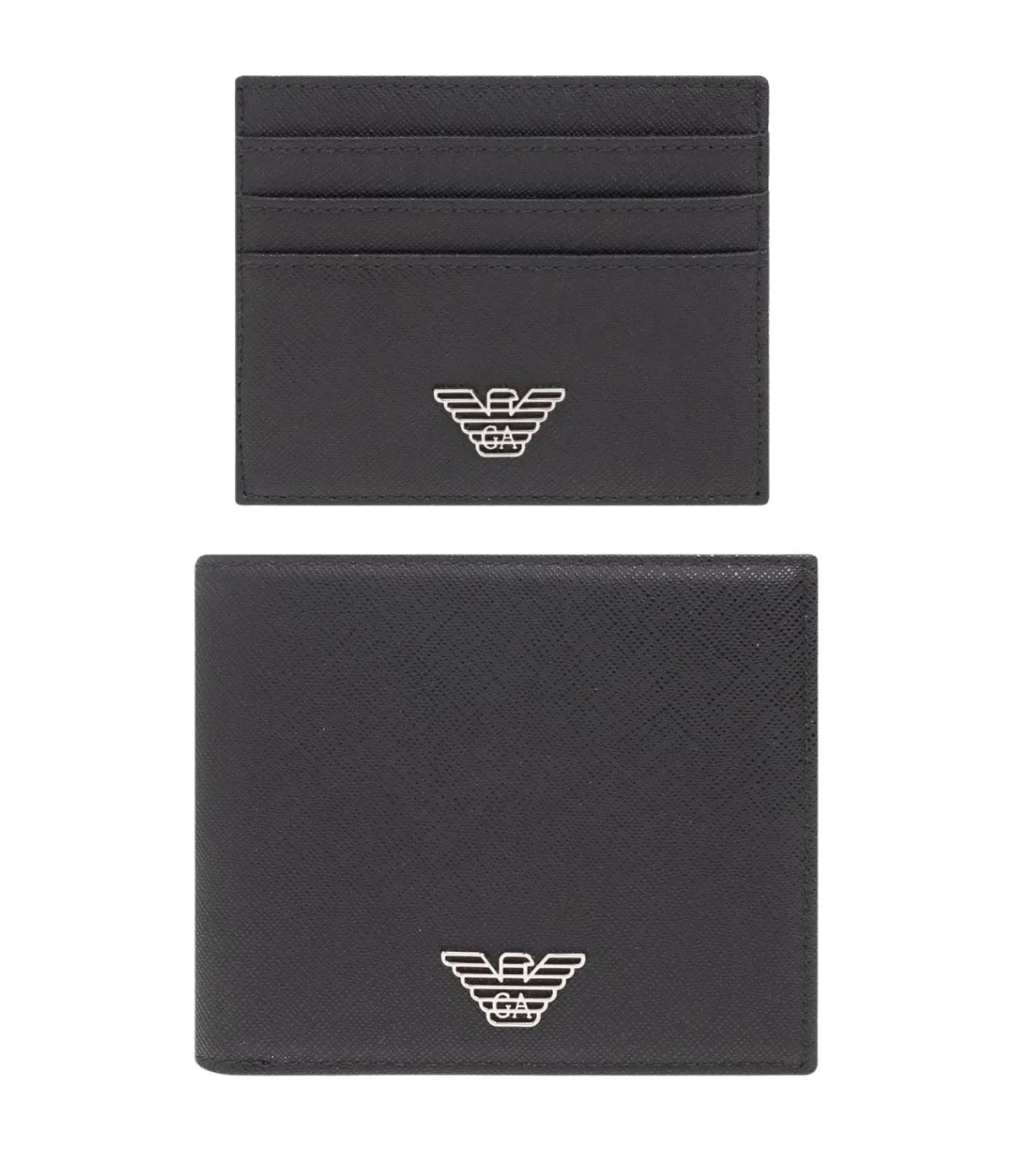 Emporio Armani Sustainability Collection Wallet and Card Holder Set Y4R237-Y138E-81072 front view - men's black Emporio Armani wallet set, available in Sri Lanka at Time Vault