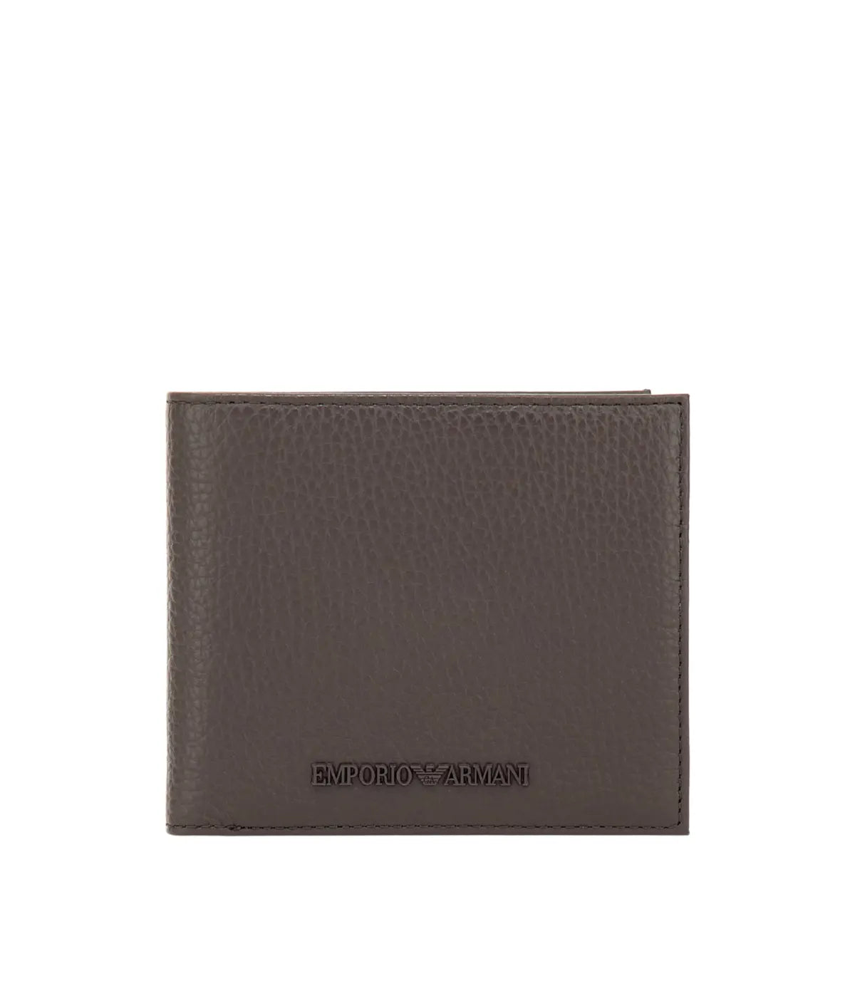 Emporio Armani Textured Leather Bifold Wallet with Coin Pocket Y4R167-Y068E-U6030 front view - men's black coffee brown Emporio Armani wallet, available in Sri Lanka at Time Vault