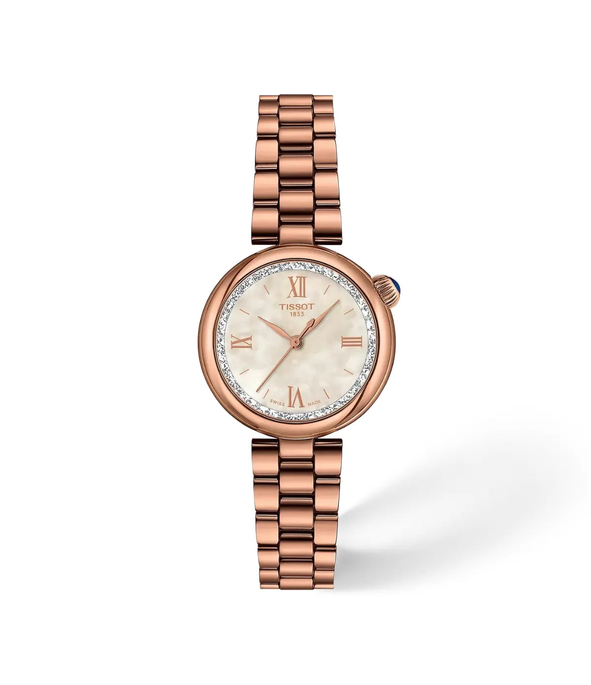 Desir 28mm Mother-of-Pearl Rose Gold-Tone Watch T1520103311801 front view - women's Tissot watch with mother-of-pearl dial and rose gold-tone bracelet, available in Sri Lanka at Time Vault
