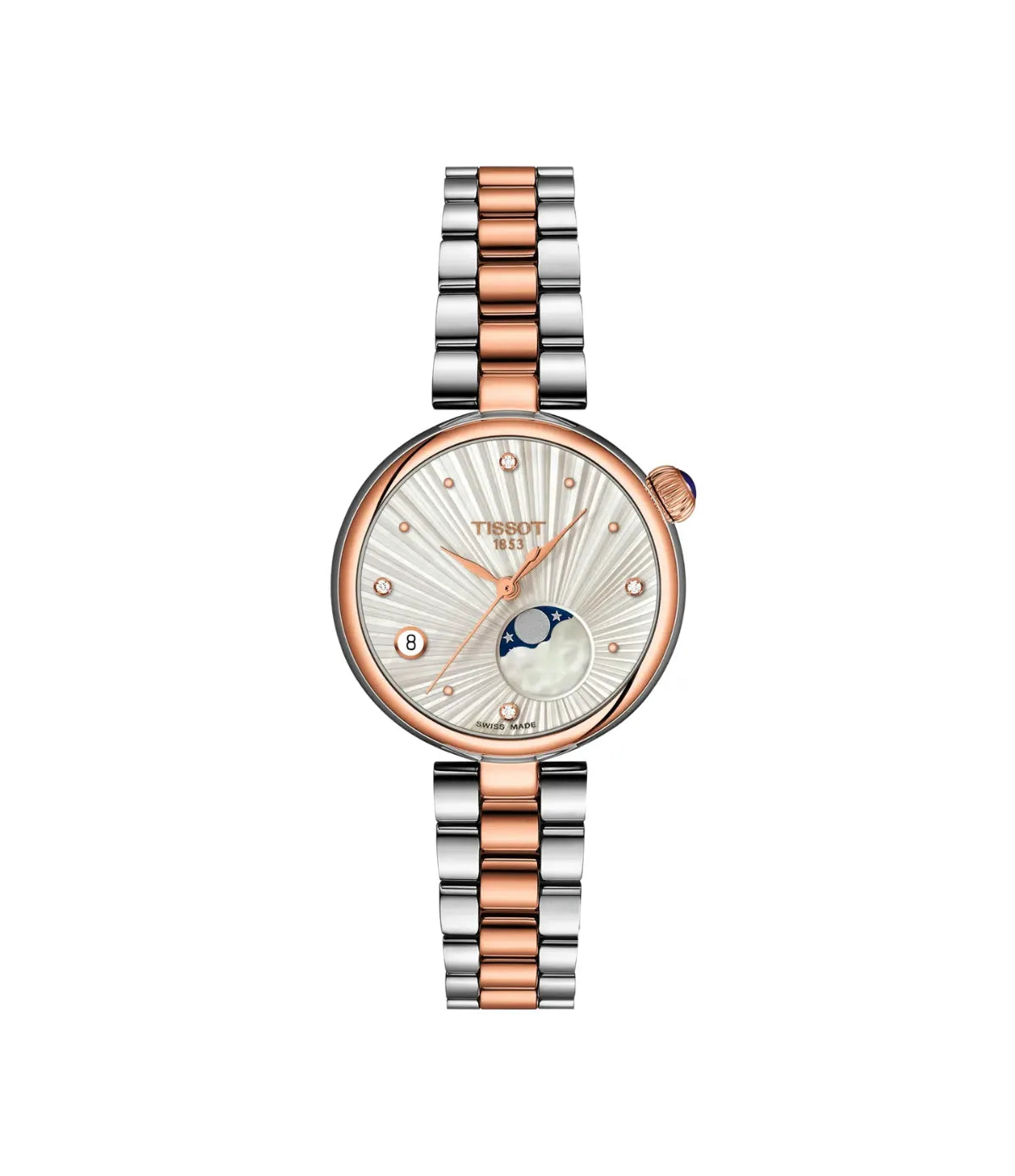 Tissot Desir 29.6mm T152.223.22.036.00 front view - women's rose gold PVD stainless steel watch with silver dial, available in Sri Lanka at Time Vault